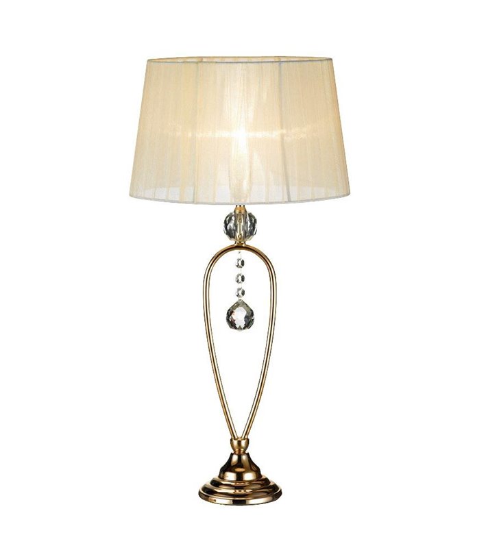 Elegancka stylowa lampa stołowa Christinehof złota beżowy abażur dekoracyjny kryształ