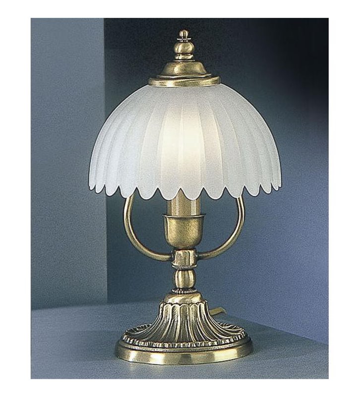 Stylowa włoska lampa stołowa Angri kolor mosiądz biały szklany klosz - OD RĘKI