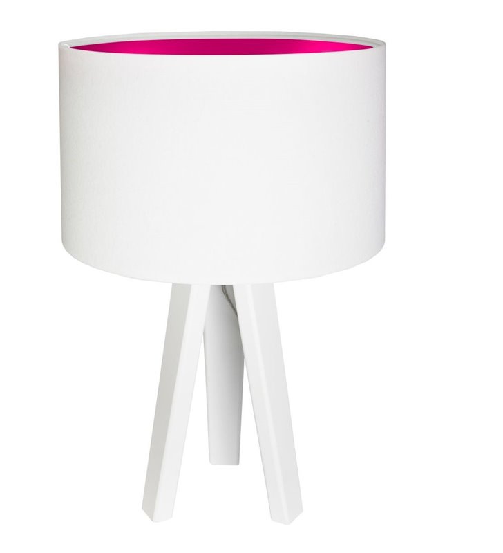 Biała lampa stołowa Lilia Różowa abażur biały welurowy z różowym środkiem do salonu sypialni pokoju dziecka