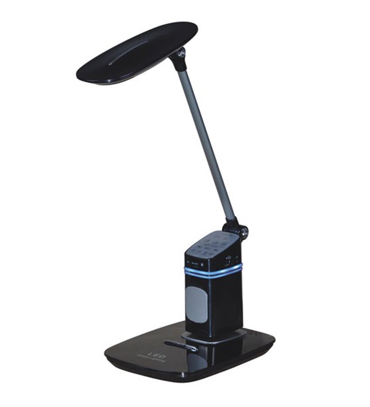 Nowoczesna lampa biurkowa Elba czarna wielofunkcyjna port USB głośnik ściemniacz włącznik dotykowy 3300-6000K