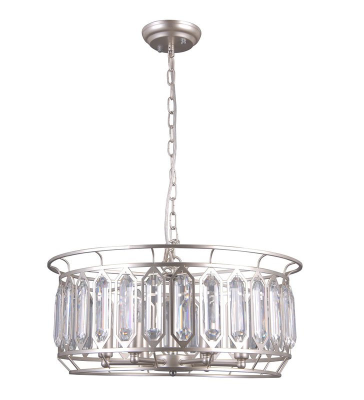 Lampa wisząca Priscilla w kolorze szampańskim z podłużnymi kryształami na kloszu średnica 54cm okrągła