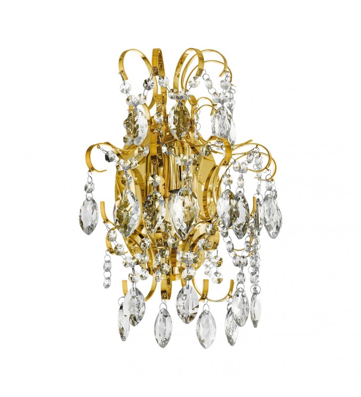 Elegancki stylowy złoty kinkiet z bezbarwnymi kryształami Fenoullet do salonu sypialni