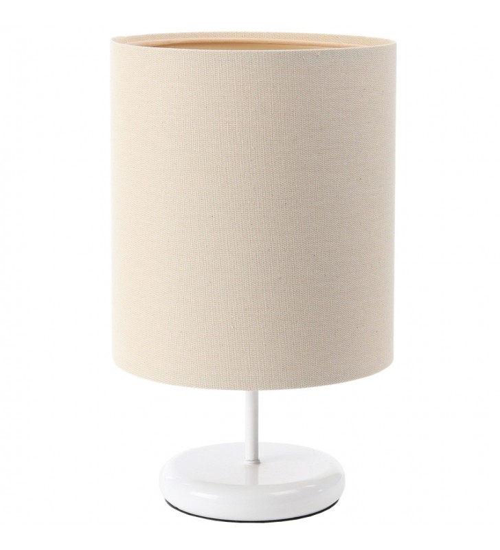 Biało kremowa lampa stołowa Boho lniany abażur do sypialni na stolik nocny do salonu na komodę