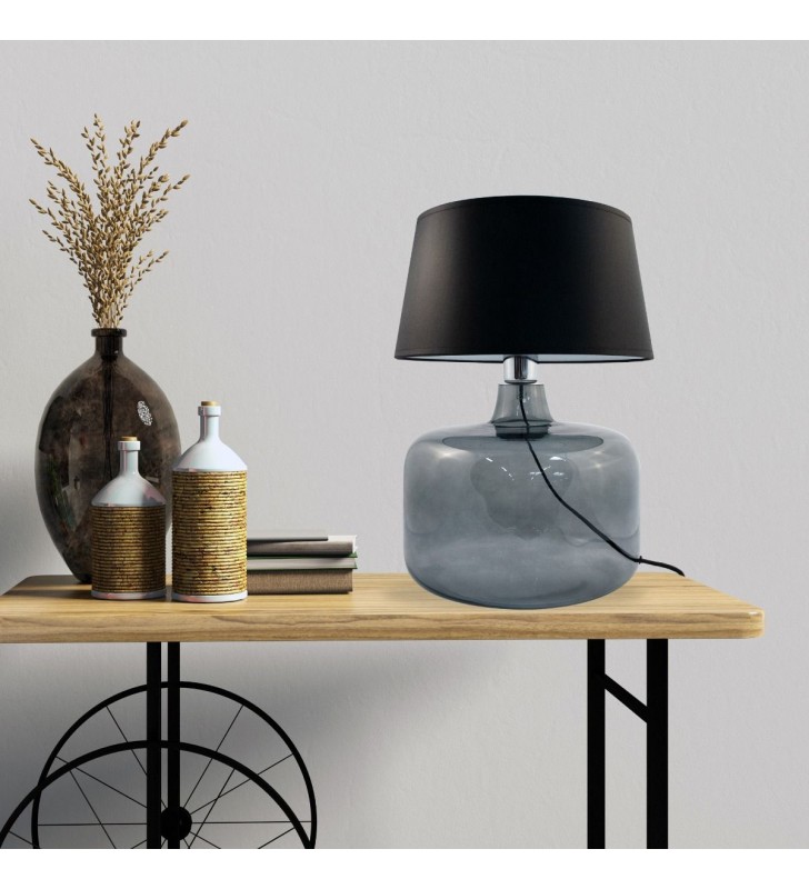 Batumi czarna lampa stołowa ze szklaną podstawą do salonu sypialni na komodę stolik nocny