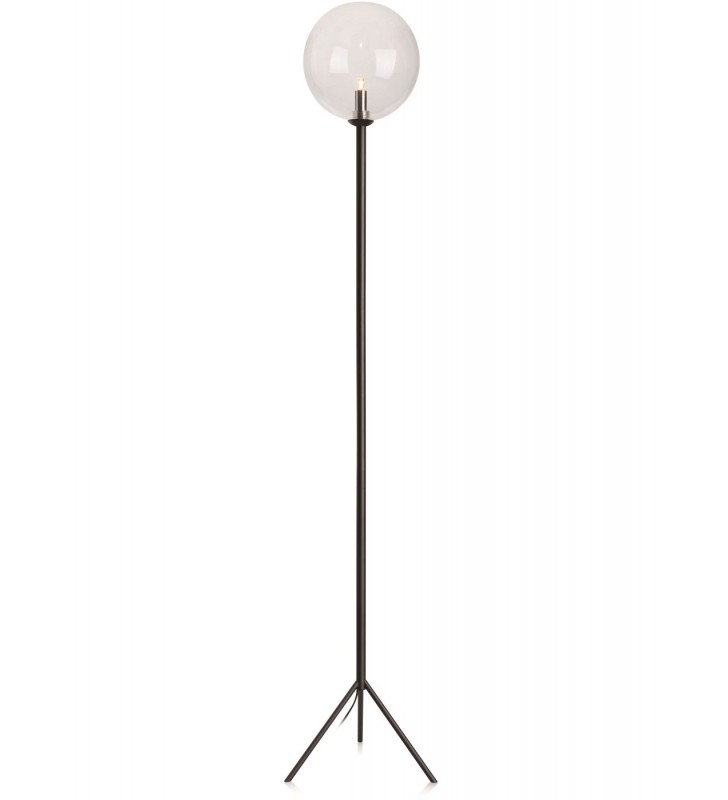 Czarna nowoczesna minimalistyczna lampa podłogowa Andrew klosz szklana kula